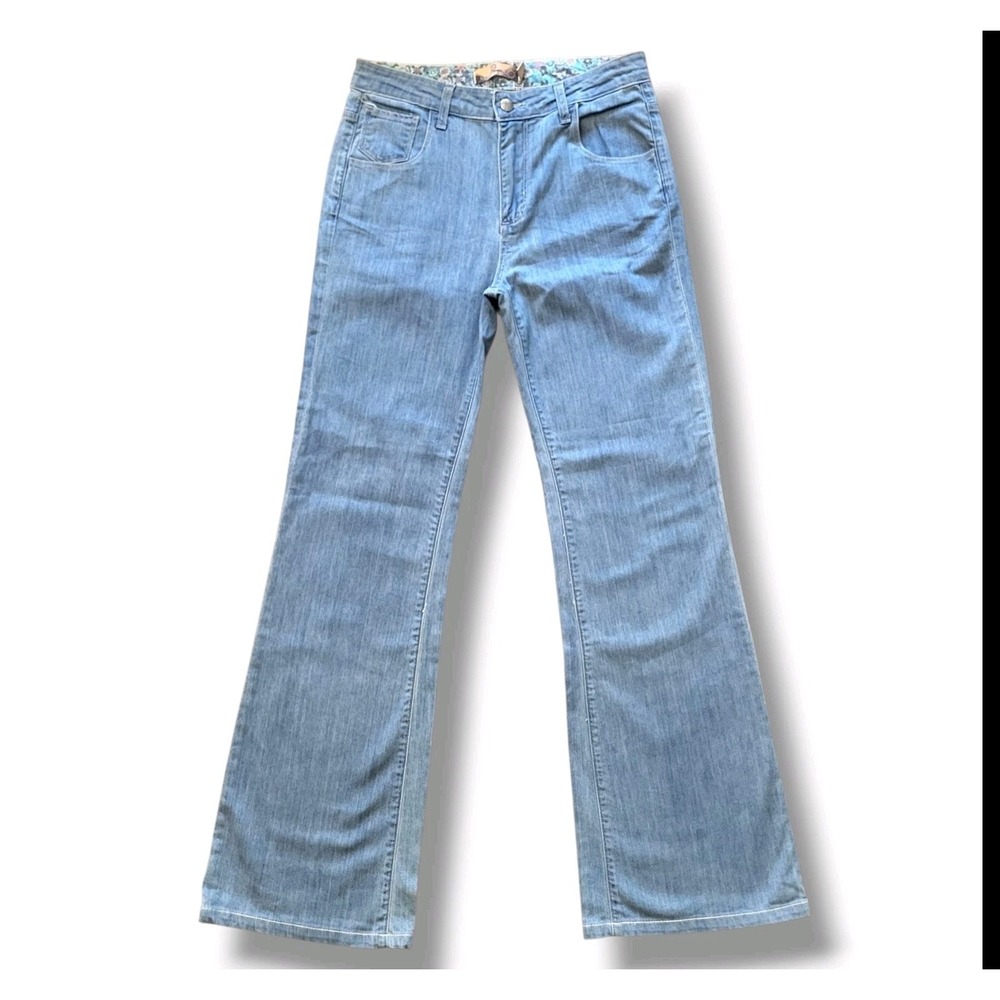 PAIGE Roxley High Rise Flare Jeans Size 29 Light Wash Paisley Waistband